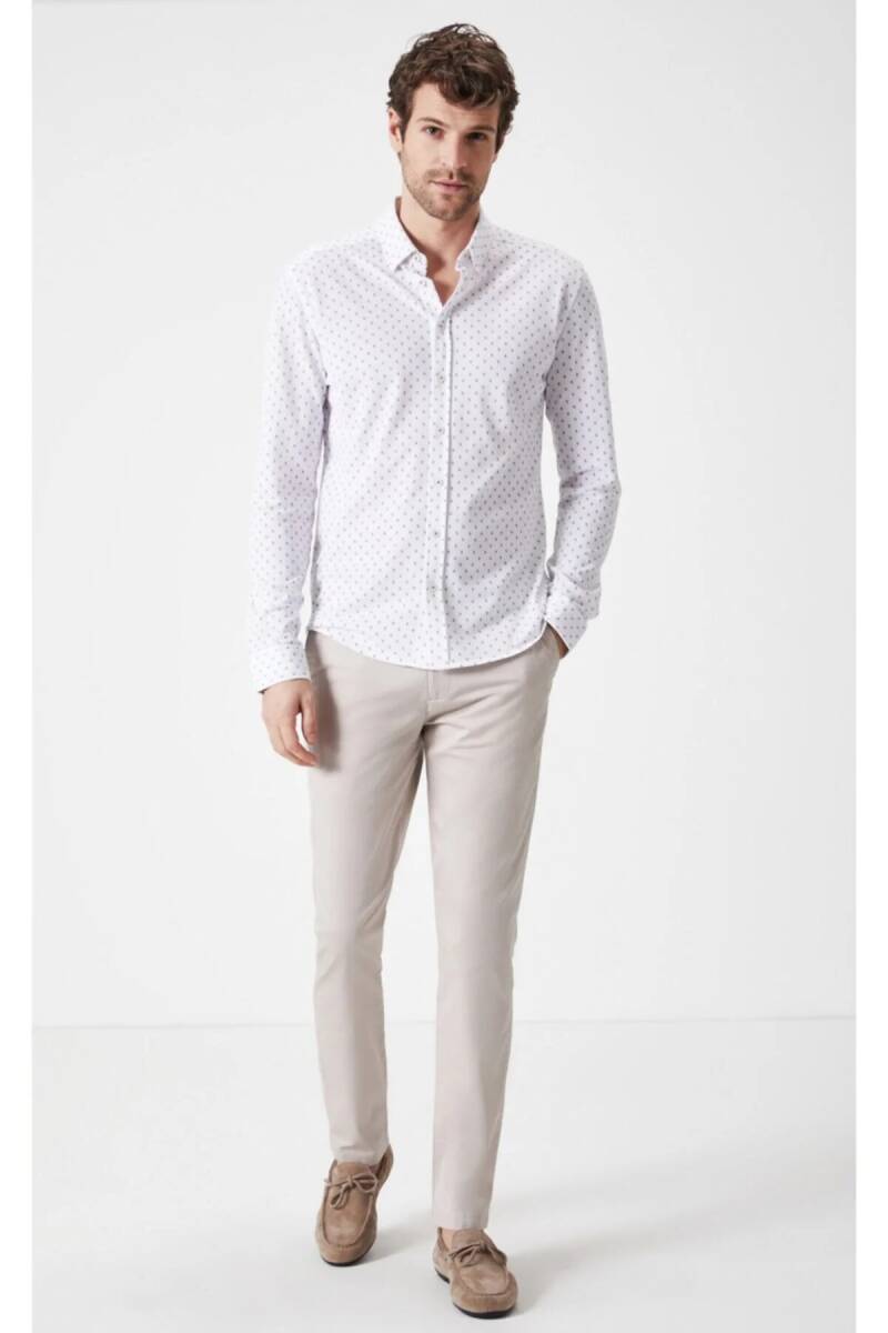 Camilo Men's Micro Patterned Knitted Shirt White - 1
