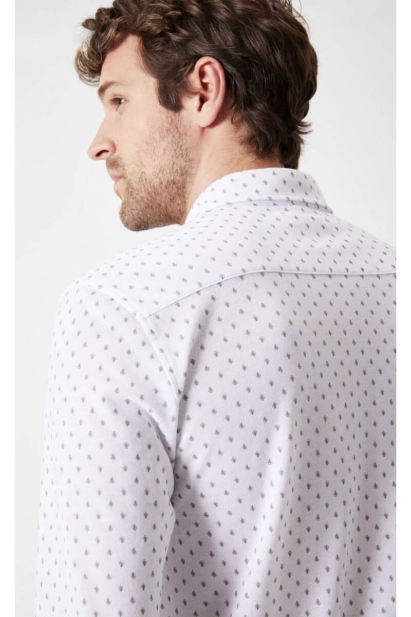Camilo Men's Micro Patterned Knitted Shirt White - 3