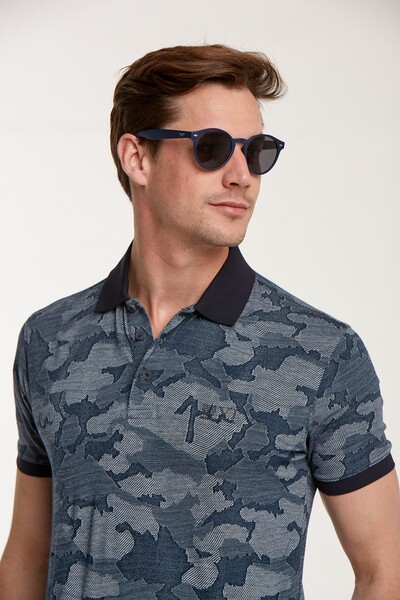 Camouflage Patterned Polo Neck Men's T-Shirt - Thumbnail