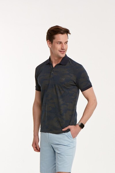 Camouflage Patterned Polo Neck Men's T-Shirt - Thumbnail