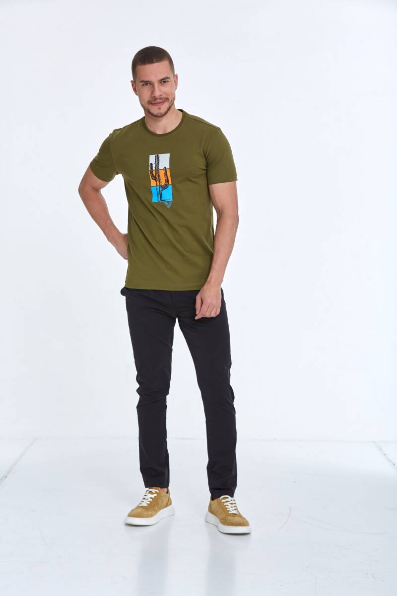 Cedro Printed Men's T-Shirt Khaki - 4