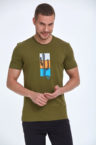Cedro Printed Men's T-Shirt Khaki - 1