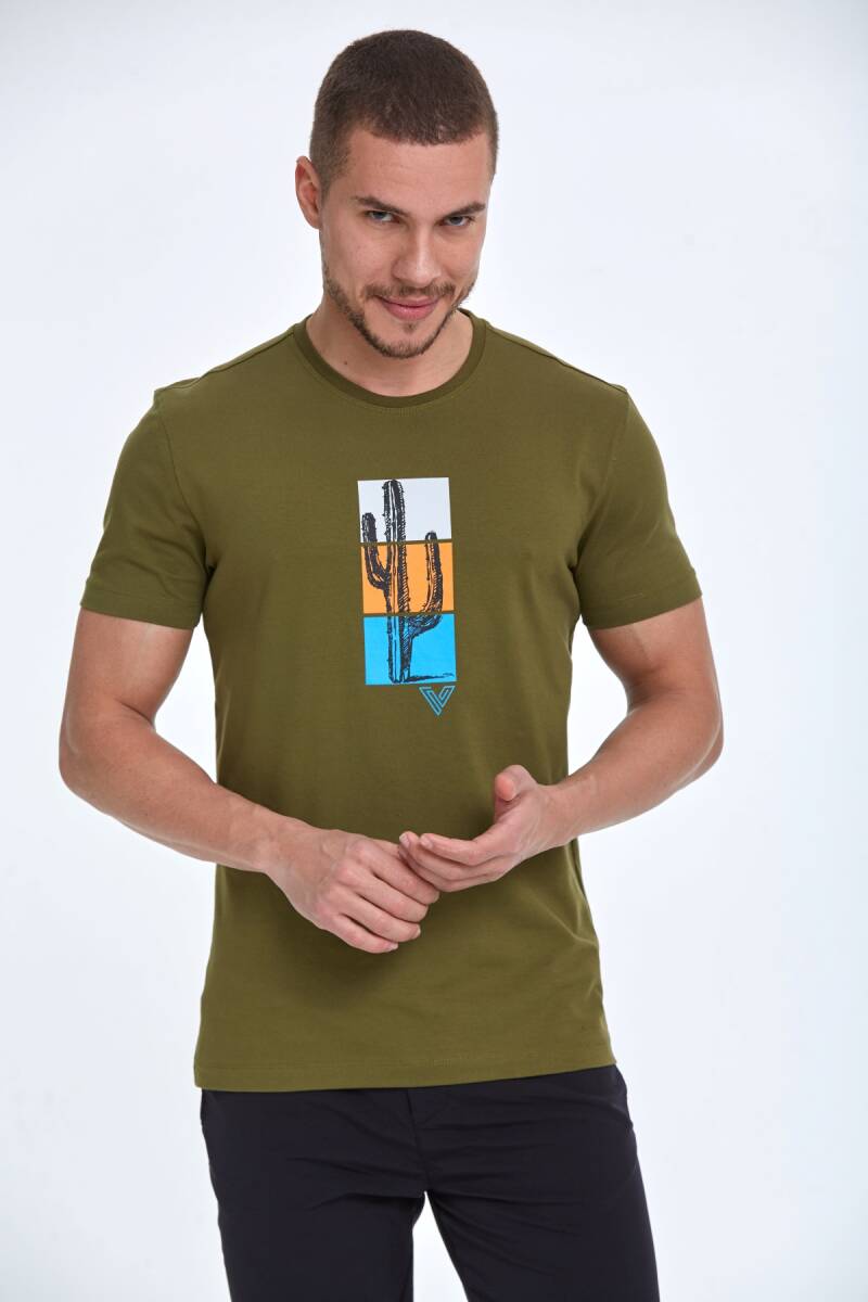 Cedro Printed Men's T-Shirt Khaki - 1