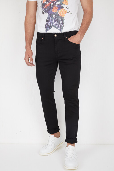 VOLTAJ - черные мужские джинсы узкие из лайкры (1)