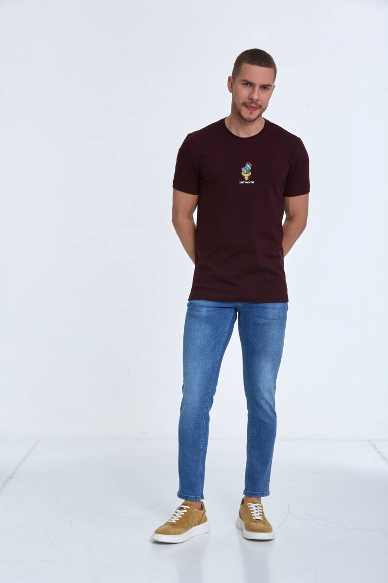 Chip Embroidered Men's T-Shirt Claret Red - 2