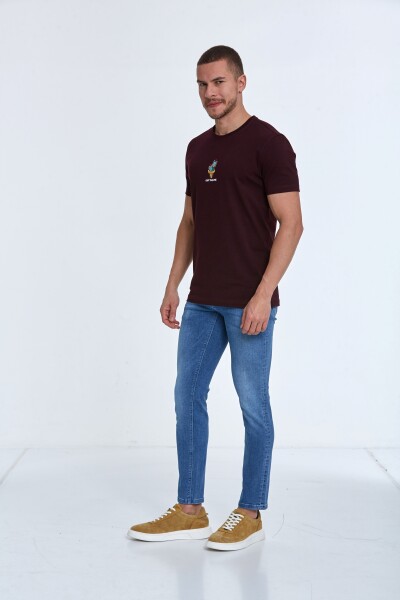Chip Embroidered Men's T-Shirt Claret Red - 4