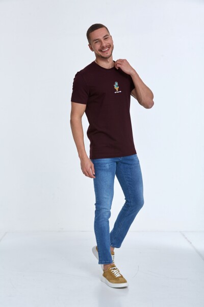 Chip Embroidered Men's T-Shirt Claret Red - 3