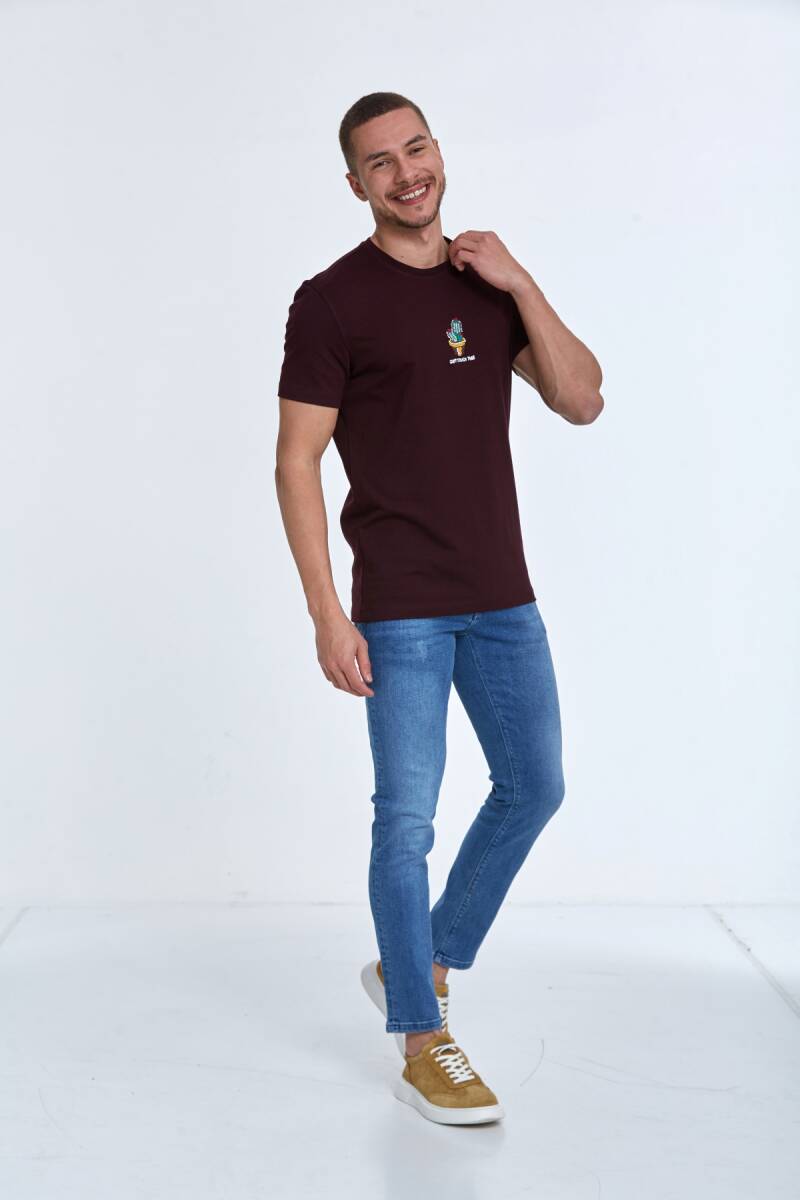 Chip Embroidered Men's T-Shirt Claret Red - 3