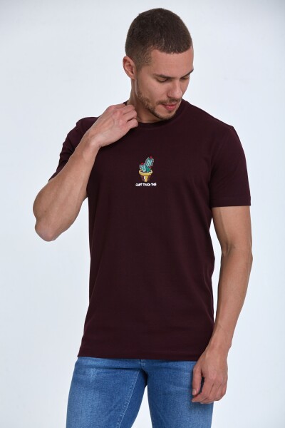 Chip Embroidered Men's T-Shirt Claret Red 