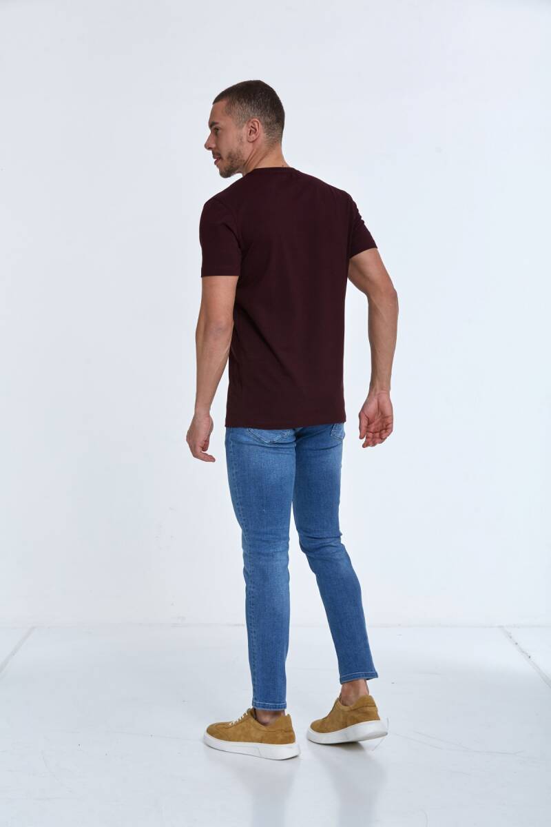 Chip Embroidered Men's T-Shirt Claret Red - 5