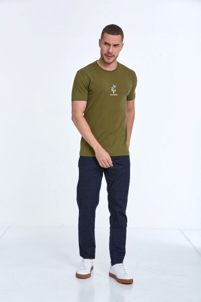 Chip Embroidered Men's T-Shirt Khaki - 3