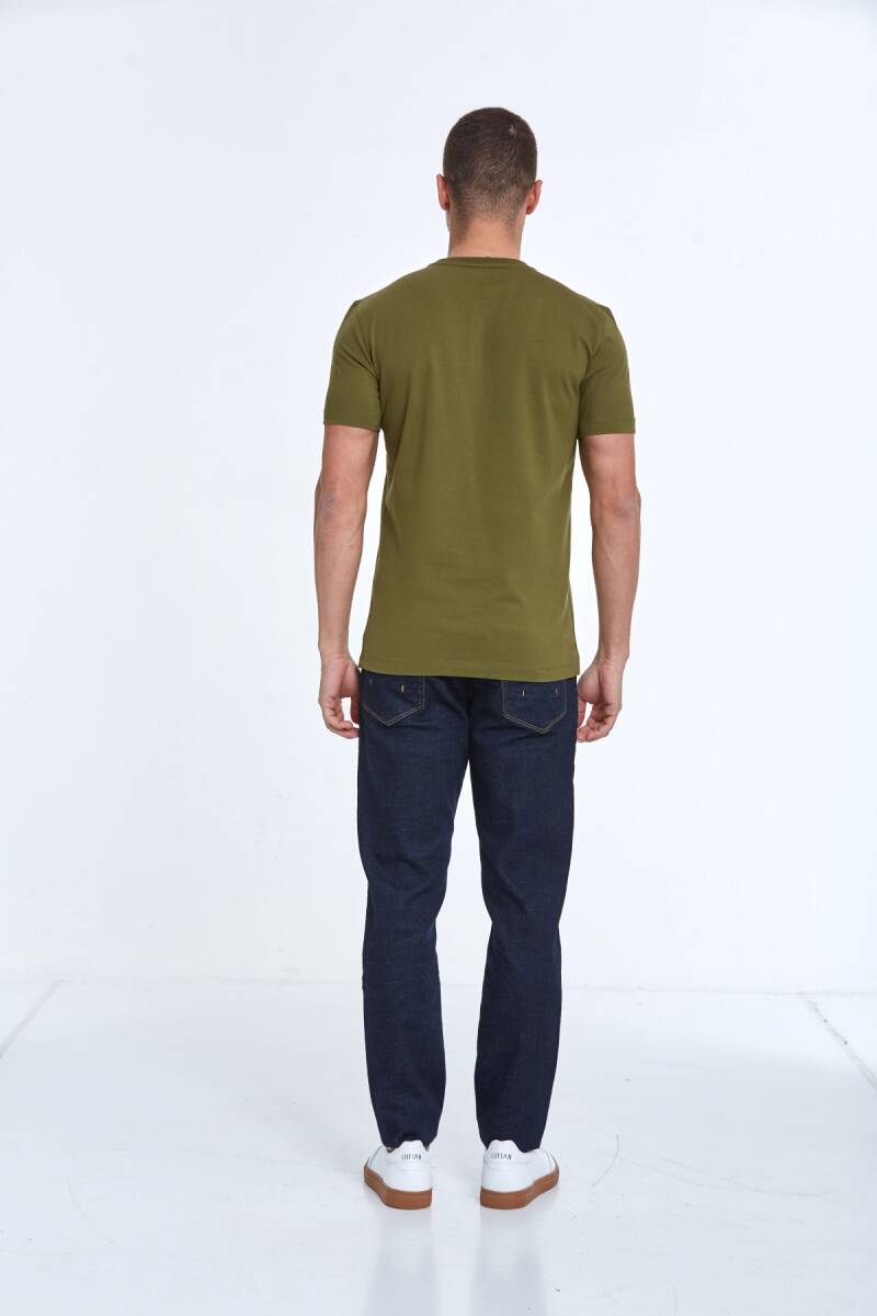 Chip Embroidered Men's T-Shirt Khaki - 5