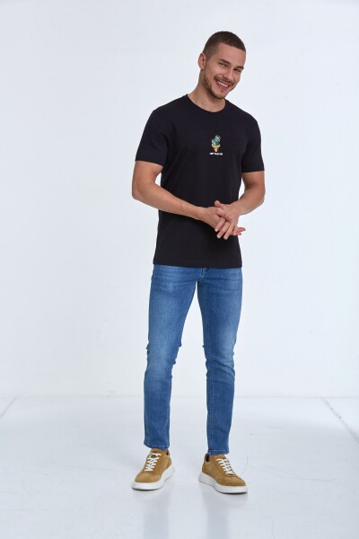 Chip Embroidered Men's T-Shirt Navy Blue - 2