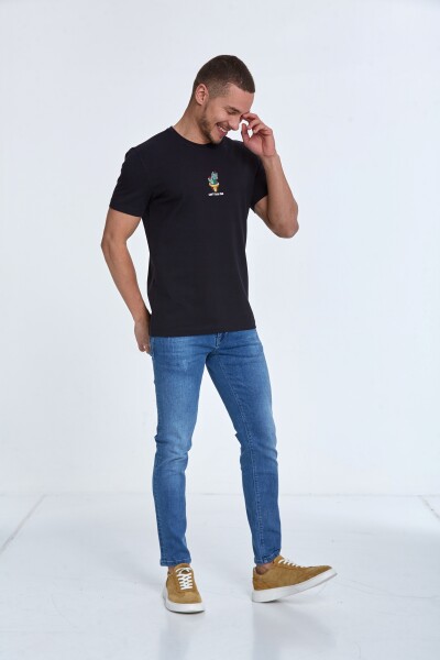 Chip Embroidered Men's T-Shirt Navy Blue - 4