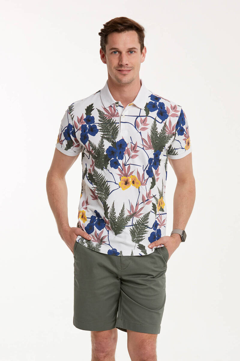 Çiçek Deseni Baskılı Erkek Polo Tişört
