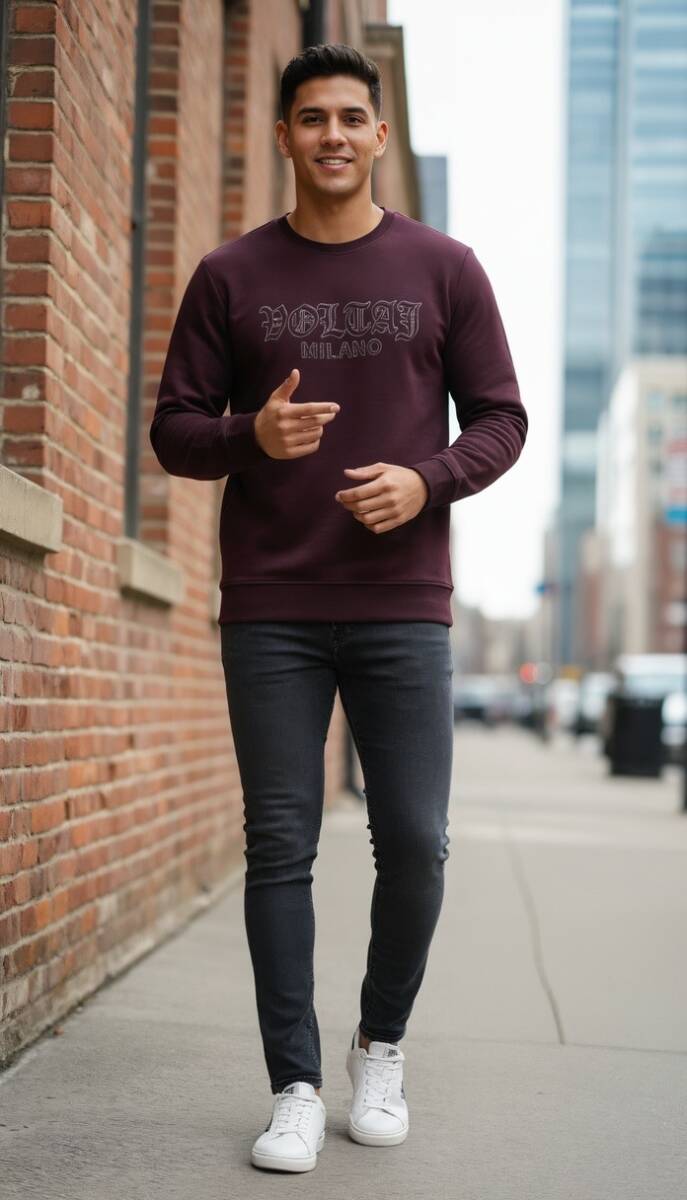 Cora Bisiklet Yaka Erkek Sweatshirt Bordo - 1