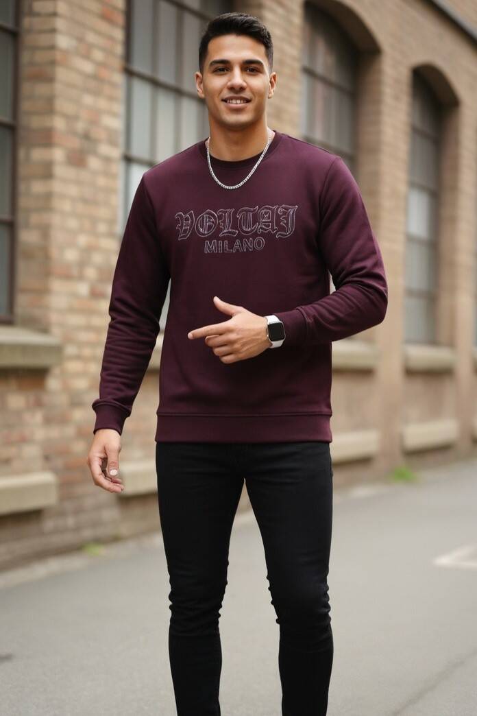 Cora Bisiklet Yaka Erkek Sweatshirt Bordo - 2