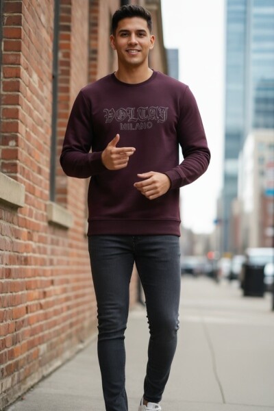Cora Bisiklet Yaka Erkek Sweatshirt Bordo - 3