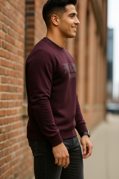 Cora Bisiklet Yaka Erkek Sweatshirt Bordo - 4
