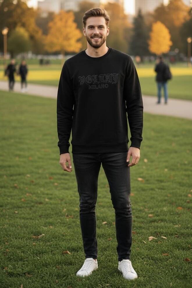 Cora Bisiklet Yaka Erkek Sweatshirt Siyah - 2