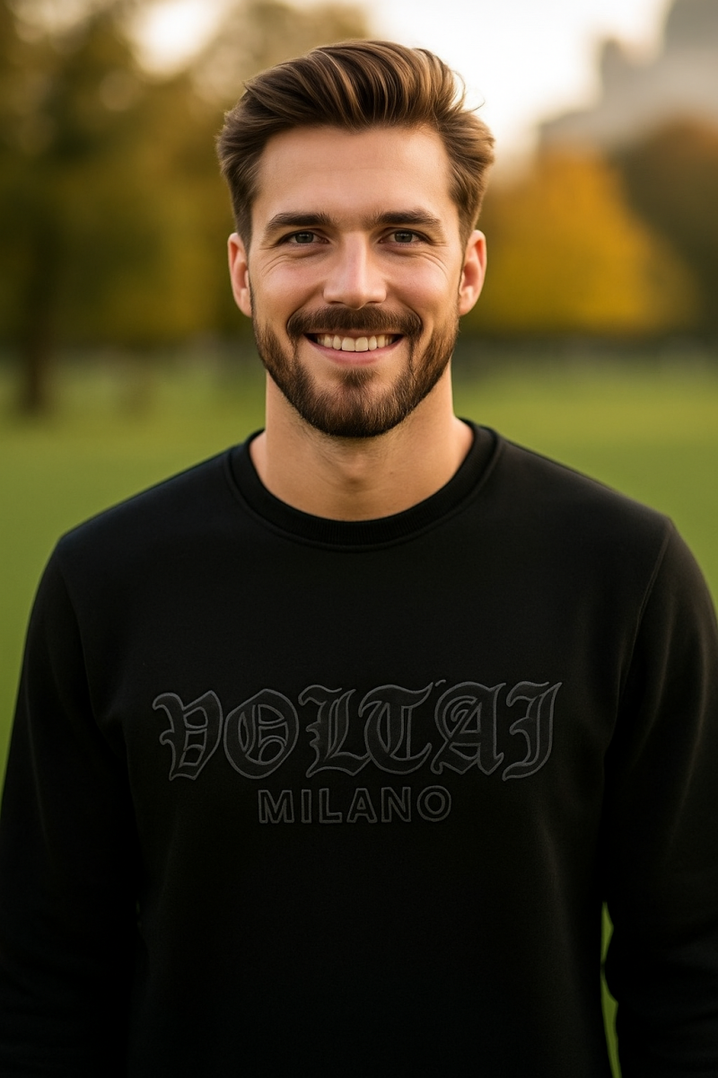 Cora Bisiklet Yaka Erkek Sweatshirt Siyah - 1