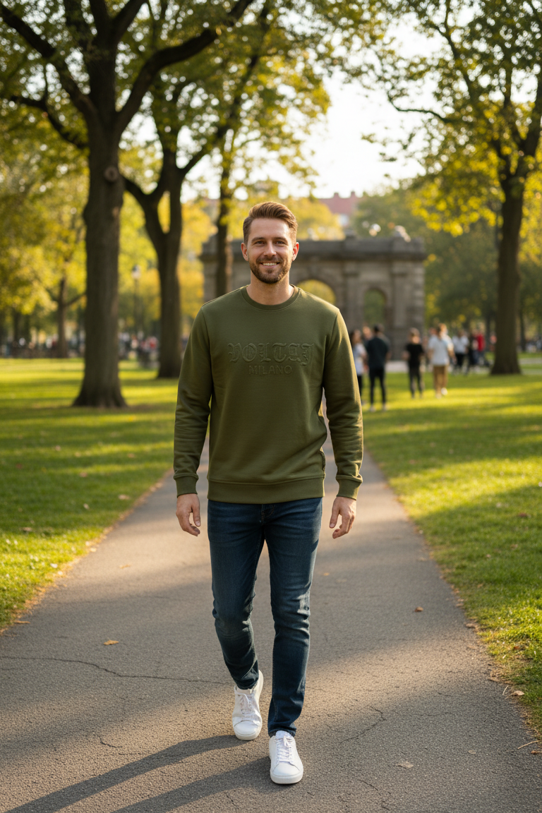 Cora Bisiklet Yaka Erkek Sweatshirt Yeşil - 2