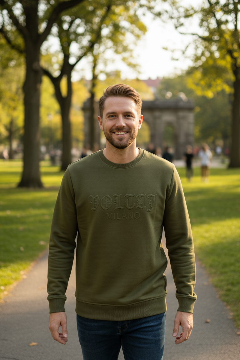 Cora Bisiklet Yaka Erkek Sweatshirt Yeşil - 1