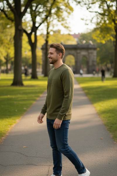 Cora Bisiklet Yaka Erkek Sweatshirt Yeşil - 3