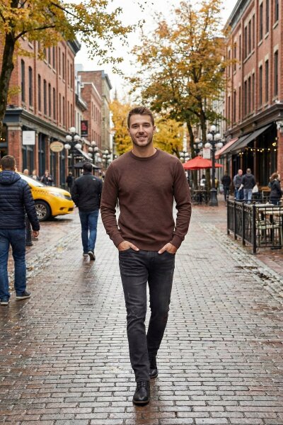 Daniel Crew Neck Men's Knitwear Sweater Brown - VOLTAJ (1)