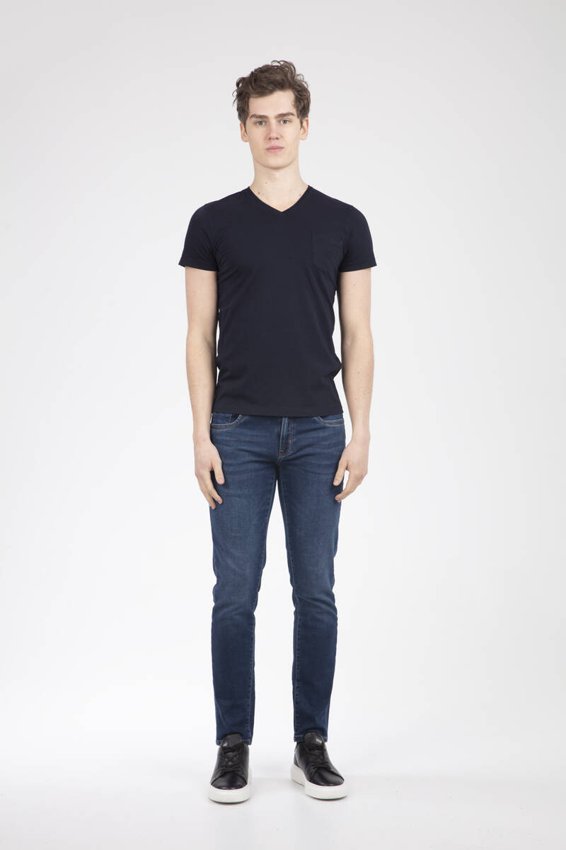 Dark Blue V-Neck T-Shirt - 2