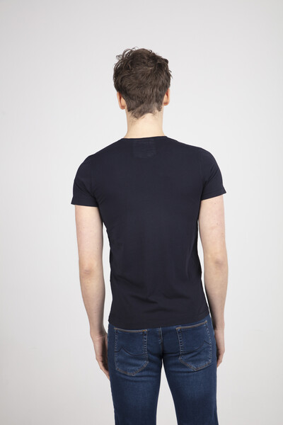 Dark Blue V-Neck T-Shirt - Thumbnail