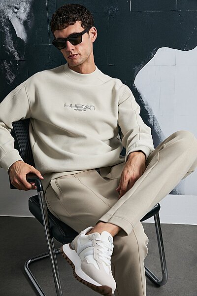 Dark Erkek Sweatshirt Ekru - LUFIAN