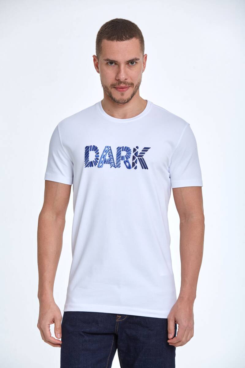 Dark Yazılı Kabartma Nakışlı Pamuklu Tişört
