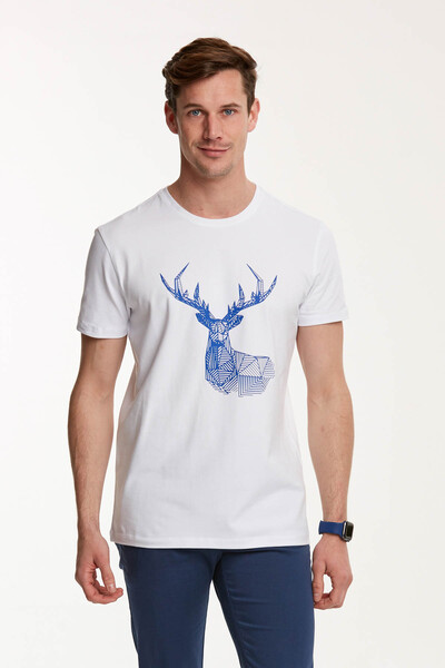 VOLTAJ - Deer Printed Round Neck Men's T-Shirt