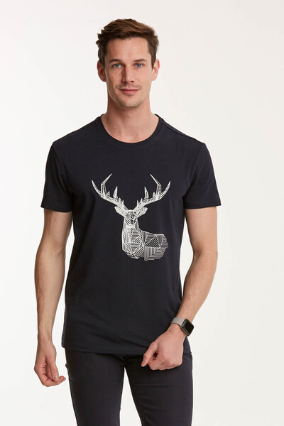 VOLTAJ - Deer Printed Round Neck Men's T-Shirt (1)
