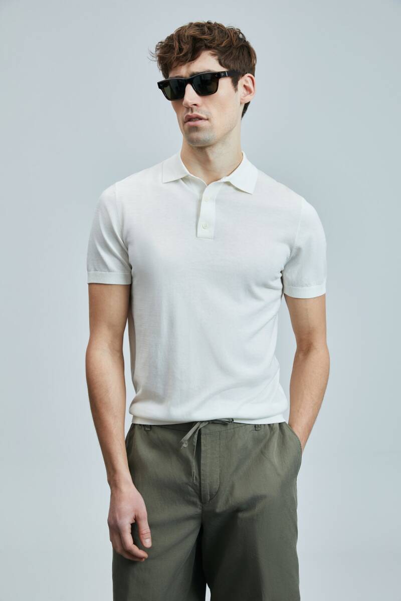 Derek Erkek İpek Karışımlı Kazak Kırık Beyaz - 1