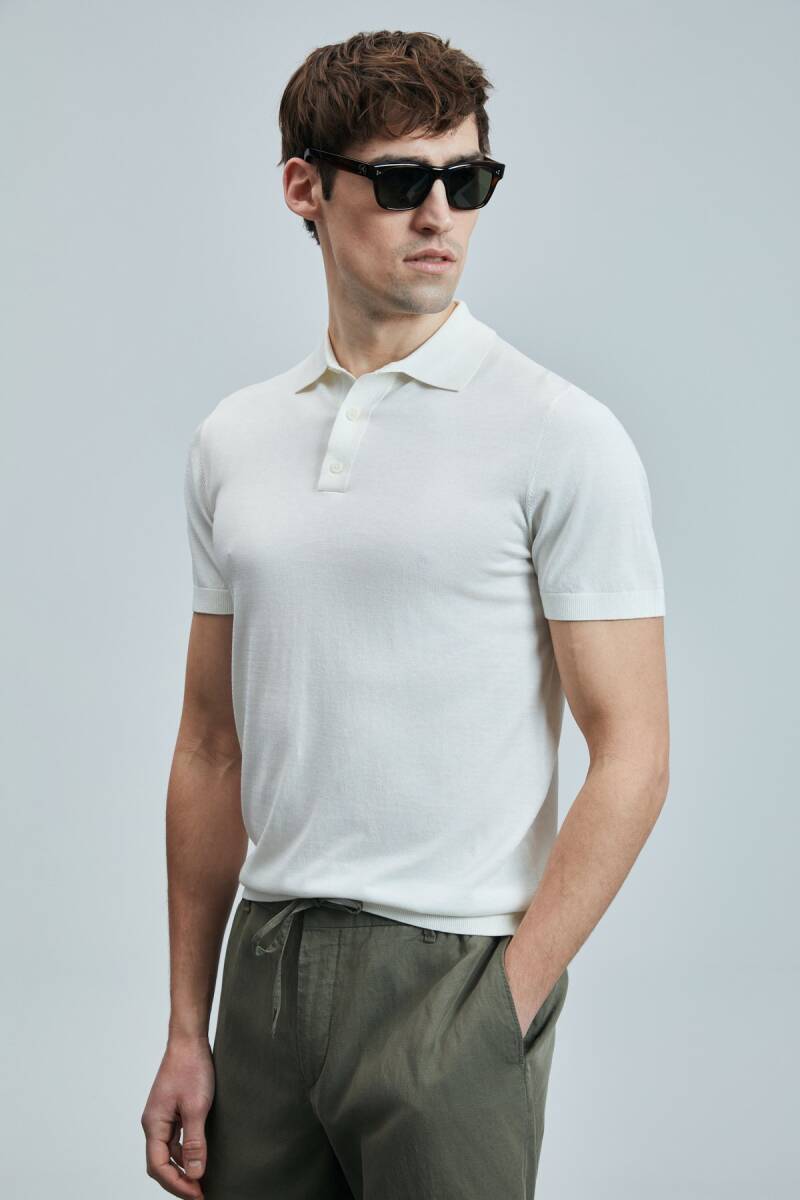 Derek Erkek İpek Karışımlı Kazak Kırık Beyaz - 5