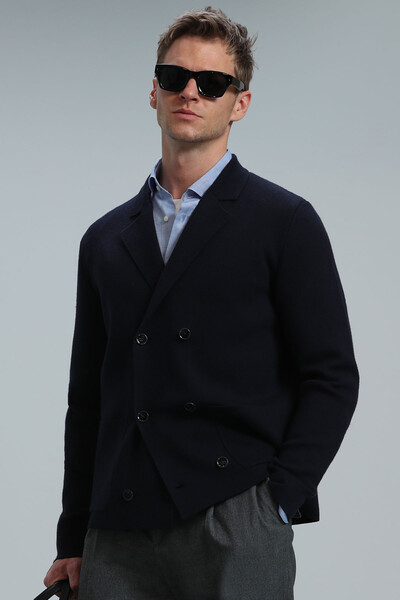 Elegant Men's Cardigan Navy Blue - 1