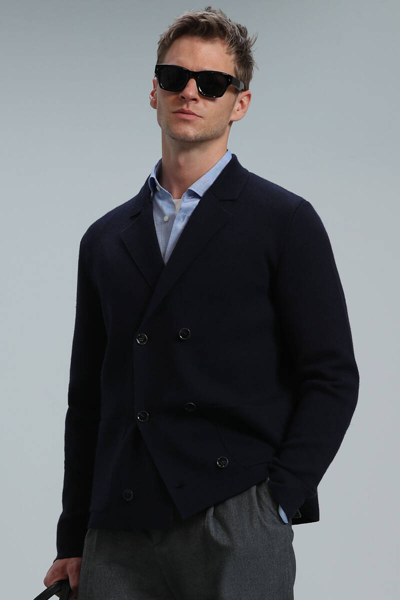 Elegant Men's Cardigan Navy Blue - 1
