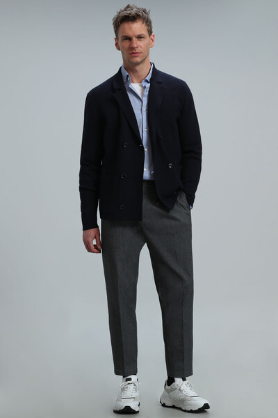 Elegant Men's Cardigan Navy Blue - 2