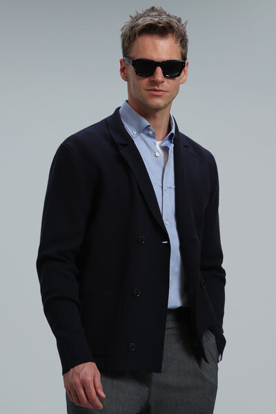 Elegant Men's Cardigan Navy Blue - 3