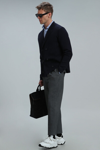 Elegant Men's Cardigan Navy Blue - 4