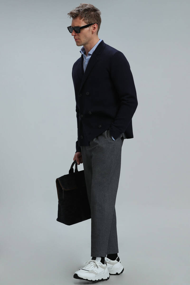 Elegant Men's Cardigan Navy Blue - 4