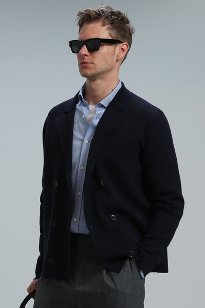 Elegant Men's Cardigan Navy Blue - 5