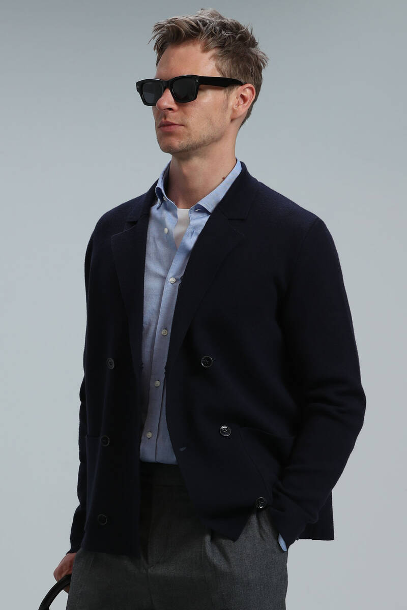 Elegant Men's Cardigan Navy Blue - 5