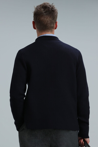 Elegant Men's Cardigan Navy Blue - 6