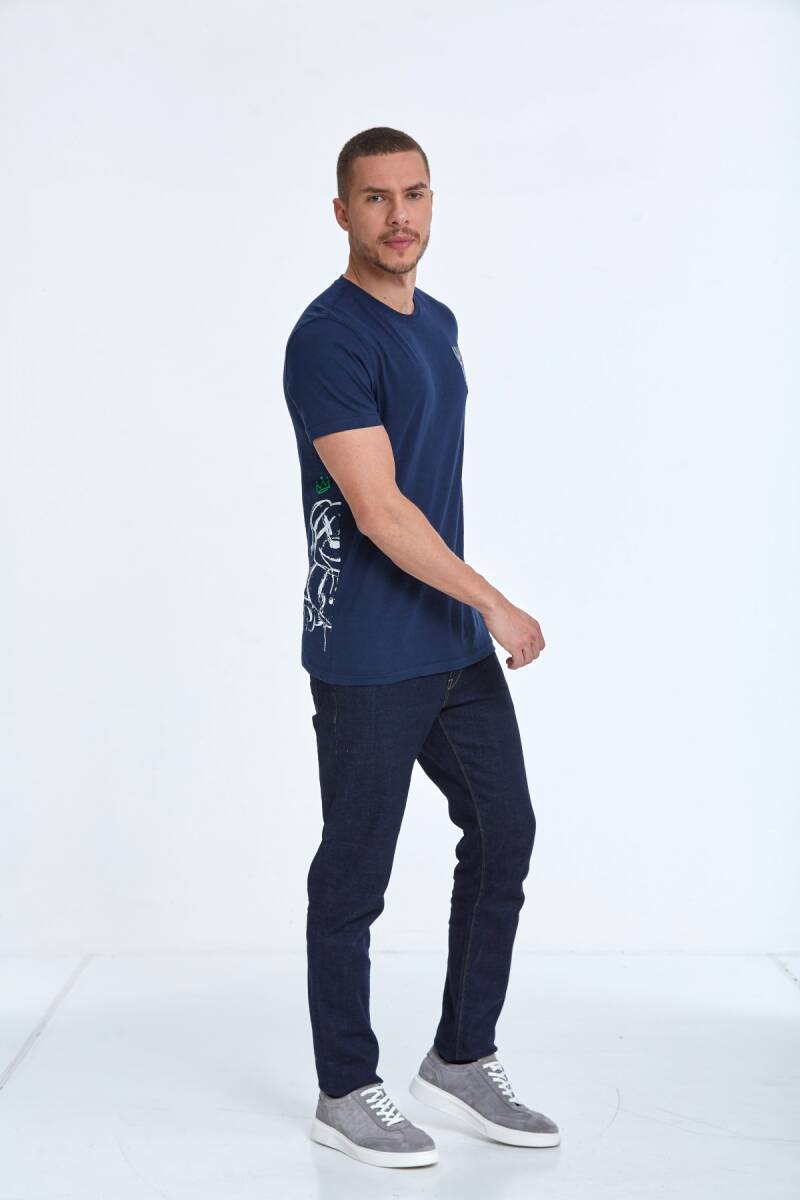Elly Baskılı Erkek Tişört Lacivert - 4