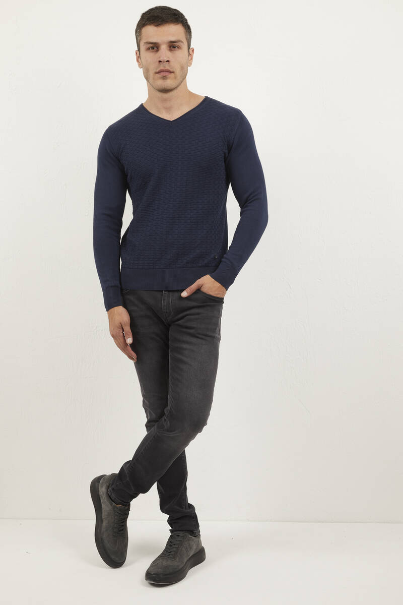 Eloise V-Neck Men's Knitwear Sweater Navy Blue - 1