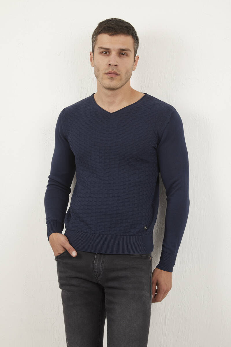 Eloise V-Neck Men's Knitwear Sweater Navy Blue - 2