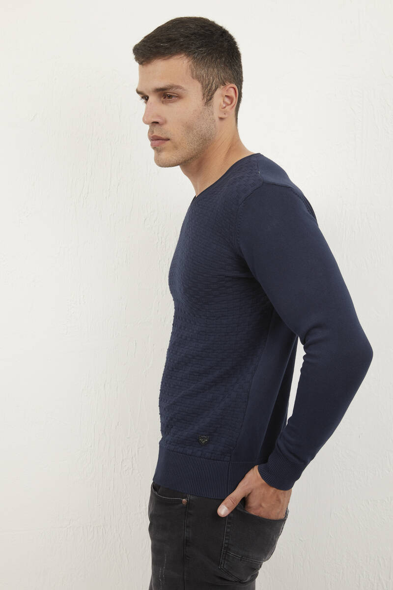Eloise V-Neck Men's Knitwear Sweater Navy Blue - 3